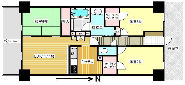 Floor plan. 3LDK, Price 26 million yen, Occupied area 71.64 sq m