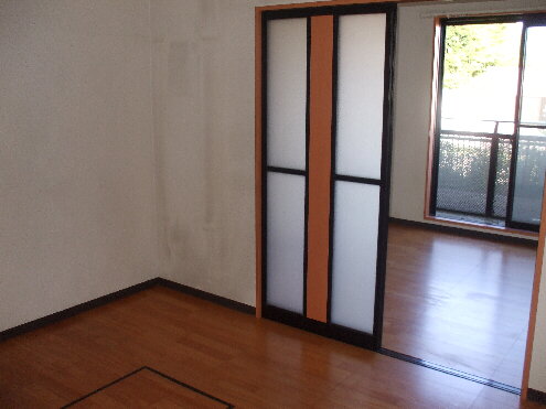 Living and room. Sliding door of frosted glass