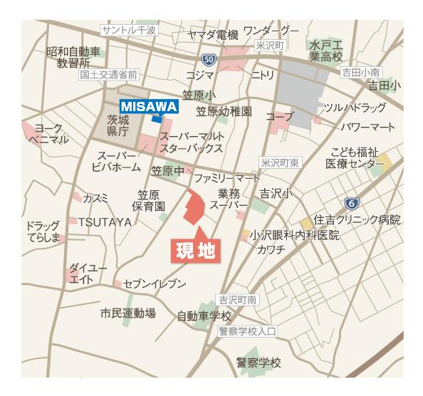 Local guide map. Walk about 17 minutes until the Ibaraki Prefectural Office (about 1300m). The lush natural, Good location that combines the convenience of everyday life. 