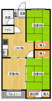 Floor plan. 3DK, Price 5 million yen, Occupied area 46.08 sq m