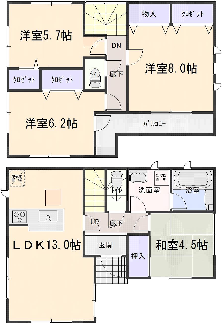 Floor plan. (Building 2), Price 19,800,000 yen, 4LDK, Land area 111.43 sq m , Building area 88.28 sq m