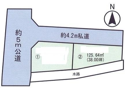 Compartment figure. Land price 11 million yen, Land area 125.64 sq m   2 compartment Yes. (1)125.62 sq m , 12 million yen. (1) (2) bundling also acceptable. 23 million yen.