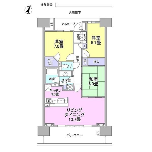 Floor plan. 3LDK, Price 24,200,000 yen, Occupied area 79.37 sq m , Balcony area 14 sq m