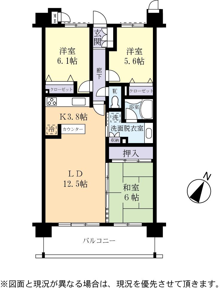Floor plan. 3LDK, Price 22,800,000 yen, Occupied area 73.92 sq m , Balcony area 13.2 sq m