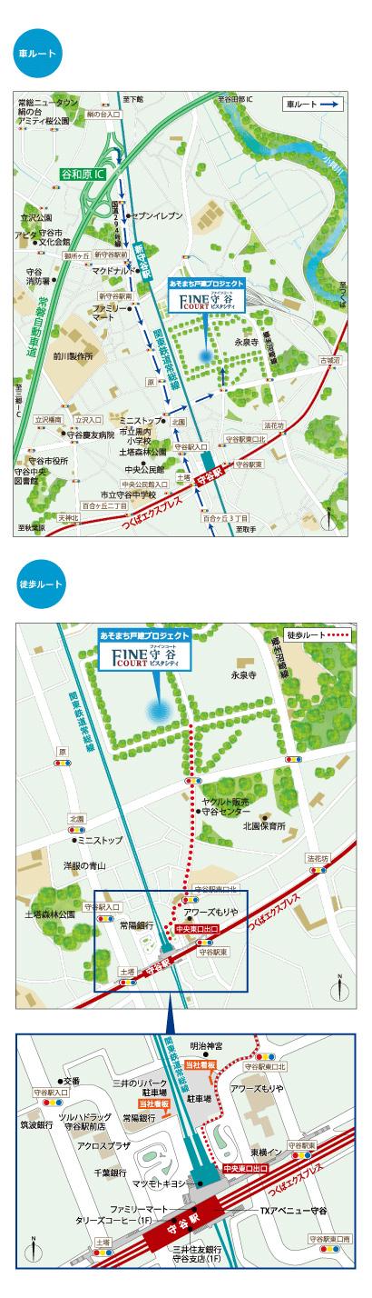 Local guide map. "Moriya" a 12-minute walk in the flat approach to the station. Daily commute ・ Commute, Holiday outing also comfortable. Also, Will support also the new life, such as "Moriya" TX Avenue Moriya and in front of the station Hours of station building Moriya (local guide map Narrow area)