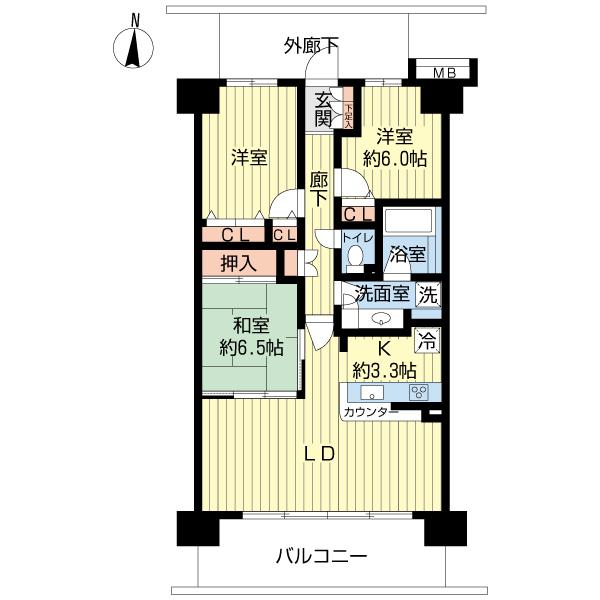 Floor plan. 3LDK, Price 19.5 million yen, Occupied area 75.72 sq m , Balcony area 13 sq m