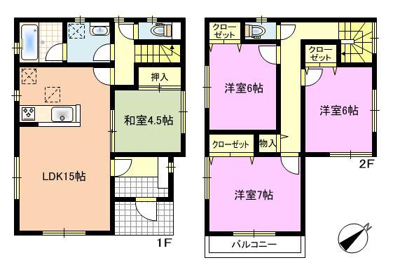 Floor plan. (3 Building), Price 23.8 million yen, 4LDK, Land area 165.53 sq m , Building area 94.36 sq m