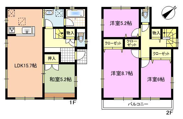 Floor plan. (Building 2), Price 25,800,000 yen, 4LDK, Land area 176.91 sq m , Building area 96.38 sq m