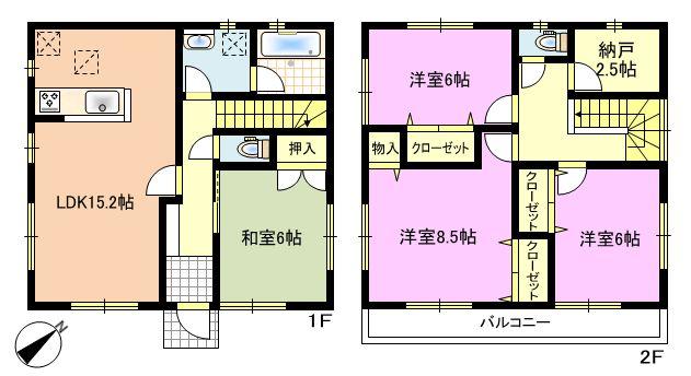 Floor plan. (1 Building), Price 26,800,000 yen, 4LDK+S, Land area 186.49 sq m , Building area 102.87 sq m