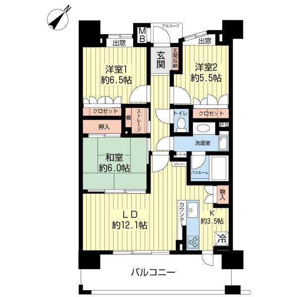 Floor plan. 3LDK, Price 32,500,000 yen, Occupied area 78.34 sq m , Balcony area 14.8 sq m