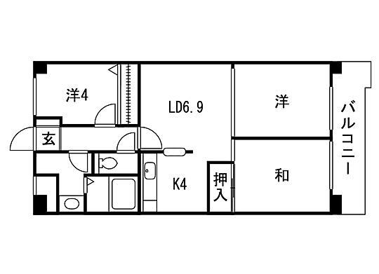 Floor plan. 3LDK, Price 5.8 million yen, Occupied area 56.44 sq m , Balcony area 6.5 sq m