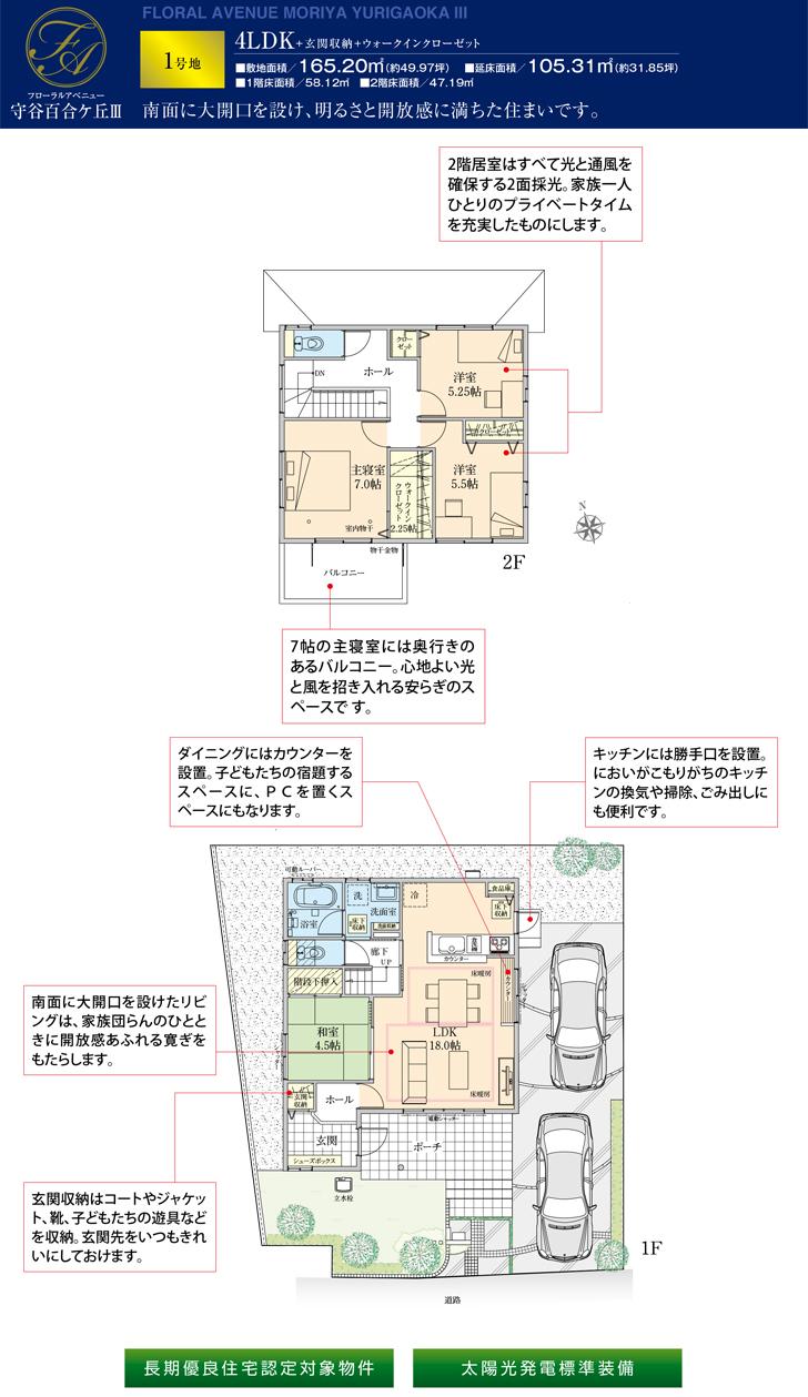 Floor plan.  [No. 1 destination] So we have drawn on the basis of the Plan view] drawings, Plan and the outer structure ・ Planting, etc., It may actually differ slightly from.  Also, car ・ Consumer electronics ・ furniture ・ It is such as equipment not included in the price. 