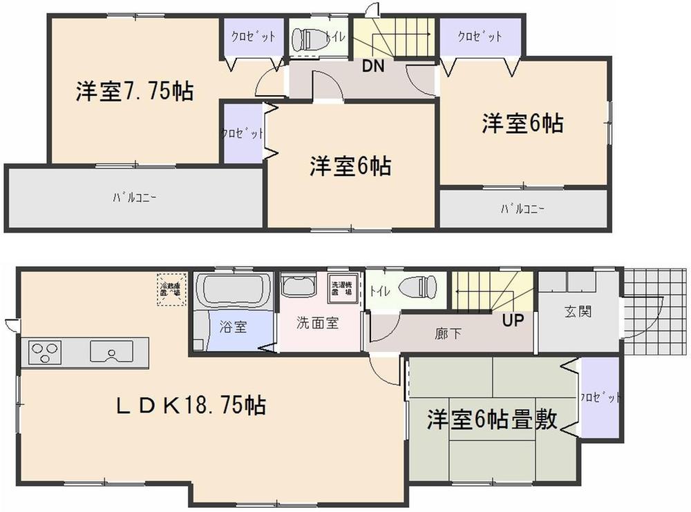 Floor plan. (6 Building), Price 14.4 million yen, 4LDK, Land area 222.08 sq m , Building area 101.84 sq m