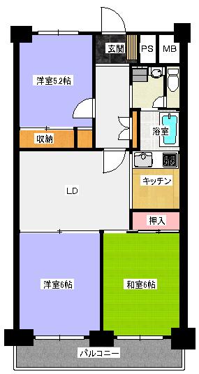 Floor plan. 3DK, Price 5.5 million yen, Occupied area 59.29 sq m , Balcony area 6.72 sq m