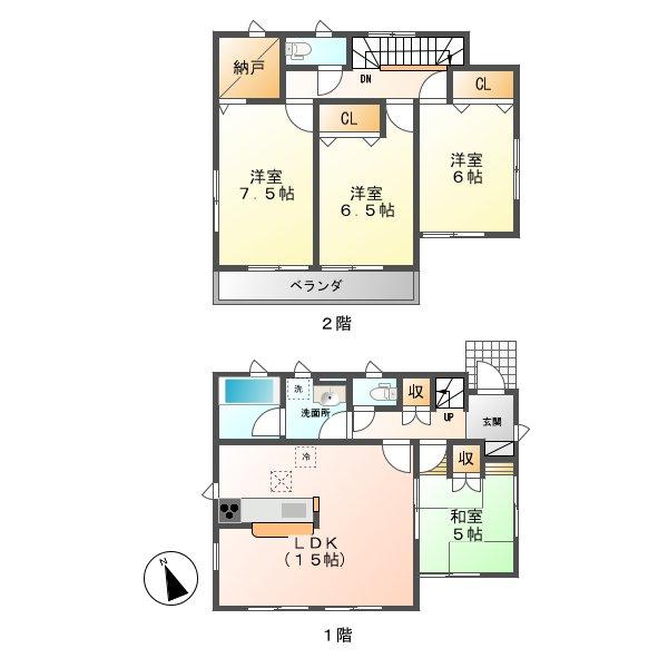 Floor plan. (1 Building), Price 15.8 million yen, 4LDK+S, Land area 192.53 sq m , Building area 94.56 sq m