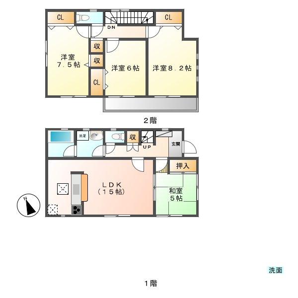 Floor plan. (4 Building), Price 15.8 million yen, 4LDK, Land area 204.81 sq m , Building area 98.01 sq m