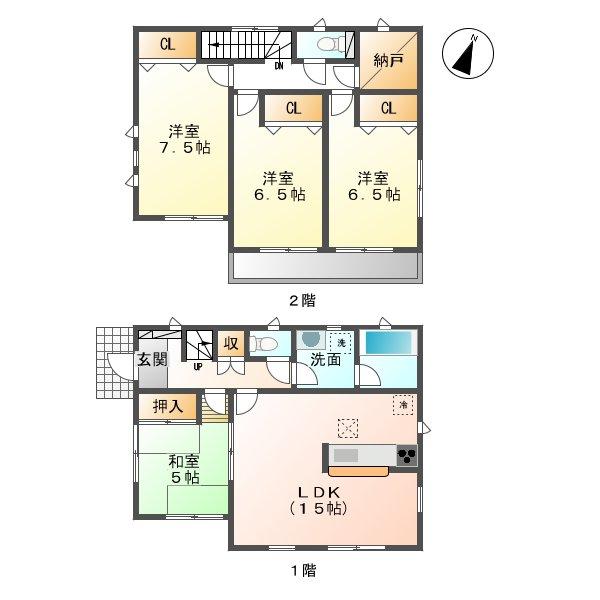 Floor plan. (Building 2), Price 21,800,000 yen, 4LDK+S, Land area 170.5 sq m , Building area 96.79 sq m
