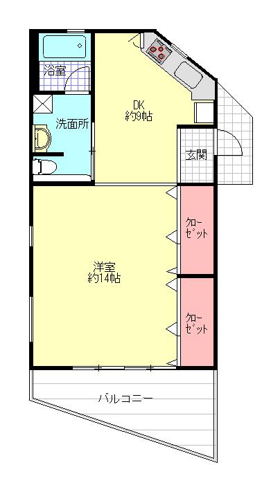 Floor plan. 1DK, Price 8.3 million yen, Occupied area 53.16 sq m , Balcony area 9.9 sq m