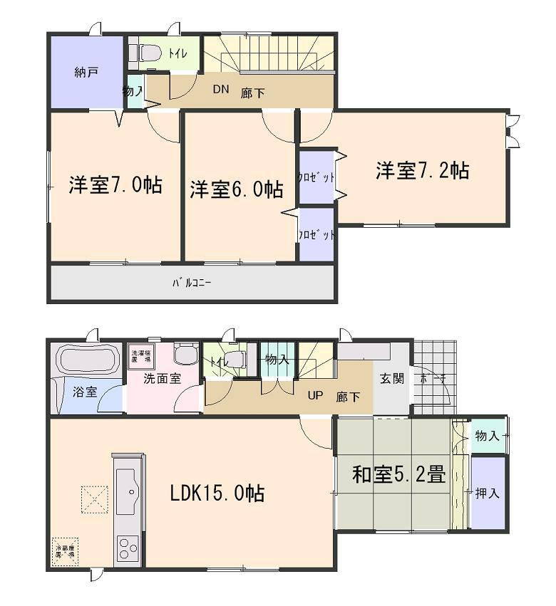 Floor plan. (Building 2), Price 22,800,000 yen, 4LDK+S, Land area 182.59 sq m , Building area 97.19 sq m
