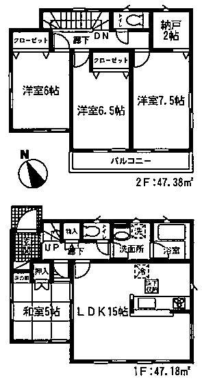 Floor plan. (5 Building), Price 14.8 million yen, 4LDK+S, Land area 227.36 sq m , Building area 94.56 sq m
