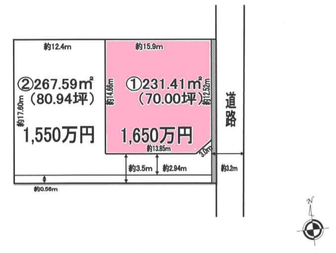 Compartment figure. Land price 16.5 million yen, Land area 231.41 sq m