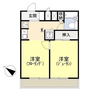 Floor plan. 2K, Price 5 million yen, Occupied area 31.48 sq m , Balcony area 5.2 sq m