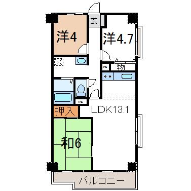 Floor plan. 3LDK, Price 3.5 million yen, Occupied area 62.75 sq m , Balcony area 7.33 sq m