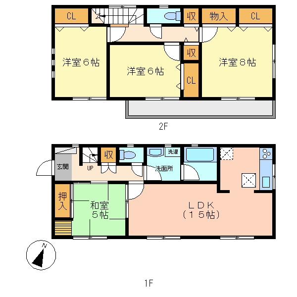 Floor plan. (3 Building), Price 19,800,000 yen, 4LDK, Land area 201.21 sq m , Building area 96.79 sq m
