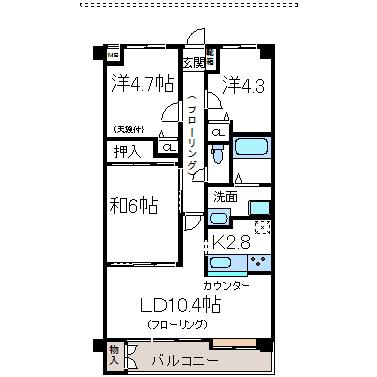 Floor plan. 3LDK, Price 8.5 million yen, Footprint 63.4 sq m , Balcony area 7.65 sq m