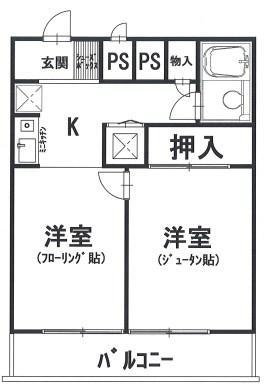 Floor plan. 2K, Price 5.8 million yen, Occupied area 31.48 sq m , Balcony area 5.2 sq m
