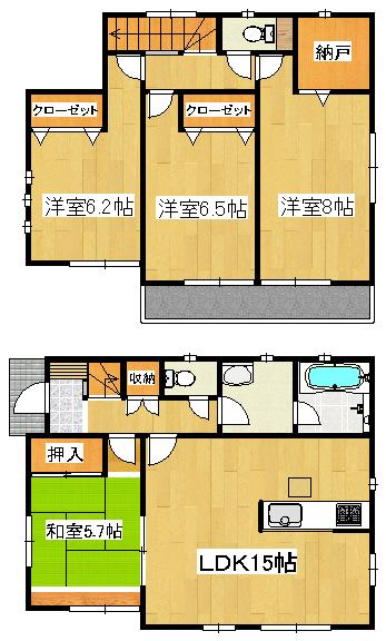 Floor plan. (6 Building), Price 20.8 million yen, 4LDK+S, Land area 183.1 sq m , Building area 95.17 sq m