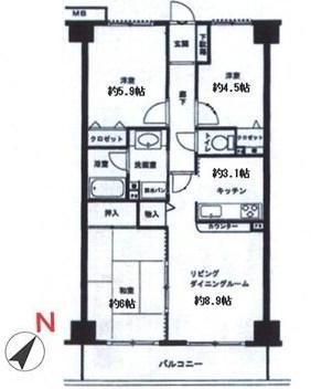 Floor plan. 3LDK, Price 8.8 million yen, Footprint 63.6 sq m , Balcony area 8.9 sq m   2013 July interior renovated (wall cross Chokawa, Sliding door ・ Exchange Shoji Zhang, Tatami mat replacement).