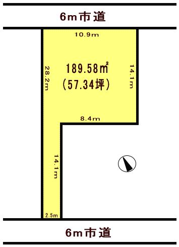 Compartment figure. Land price 9.8 million yen, Land area 189.58 sq m north-south road on both sides