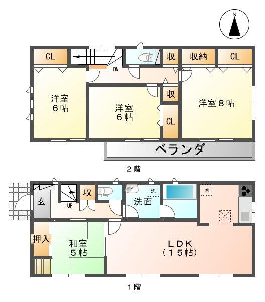 Floor plan. (Building 2), Price 21,800,000 yen, 4LDK, Land area 168.96 sq m , Building area 96.79 sq m