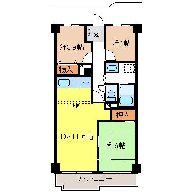 Floor plan. 3LDK, Price 3.2 million yen, Occupied area 58.74 sq m , Balcony area 6.91 sq m