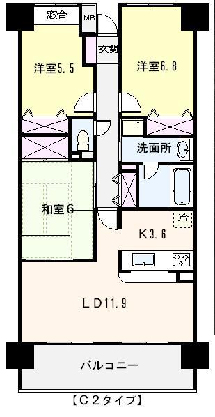 Floor plan. 3LDK, Price 9.4 million yen, Occupied area 75.34 sq m , Balcony area 8.38 sq m floor plan.
