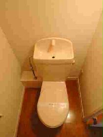 Toilet. There is a storage shelf at the top! 