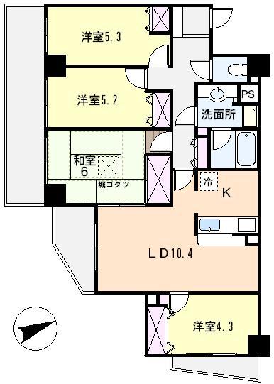 Floor plan. 4LDK, Price 8.8 million yen, Occupied area 77.44 sq m