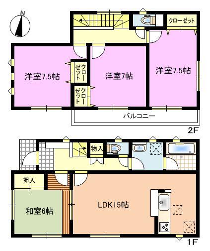 Floor plan. (Building 2), Price 16.8 million yen, 4LDK, Land area 163.99 sq m , Building area 98.01 sq m