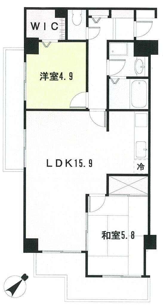 Floor plan. 2LDK, Price 6.8 million yen, Occupied area 59.95 sq m , Balcony area 12.47 sq m