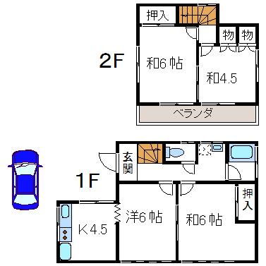 Floor plan. 4.3 million yen, 4K, Land area 102 sq m , Building area 65.41 sq m