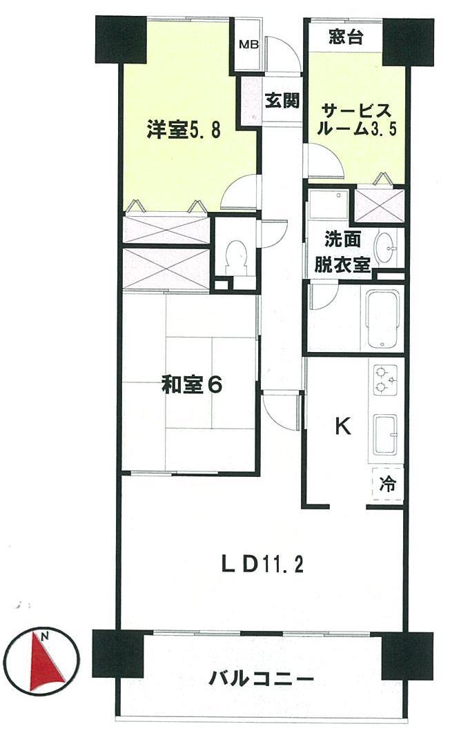 Floor plan. 2LDK + S (storeroom), Price 9 million yen, Occupied area 66.82 sq m , Balcony area 8.54 sq m