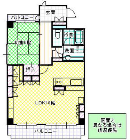 Floor plan. 1LDK, Price 6.5 million yen, Occupied area 66.32 sq m , Balcony area 7.2 sq m