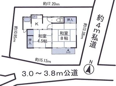 Compartment figure. Land price 5 million yen, Land area 203 sq m   Yes quality goods. 1953 built wooden cement tile-roofing one-story Ken. 34.71 sq m .