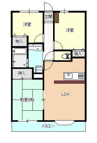 Floor plan. 3LDK, Price 6.5 million yen, Occupied area 56.36 sq m , Balcony area 8.64 sq m
