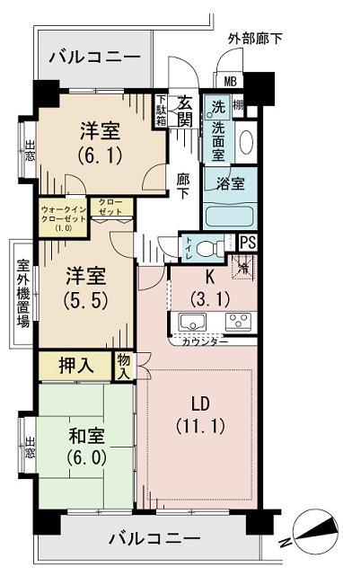 Floor plan. 3LDK, Price 14.8 million yen, Occupied area 70.15 sq m , Balcony area 14.41 sq m