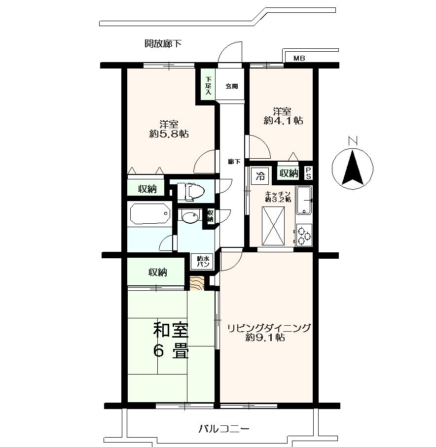 Floor plan. 3LDK, Price 8.8 million yen, Occupied area 59.31 sq m