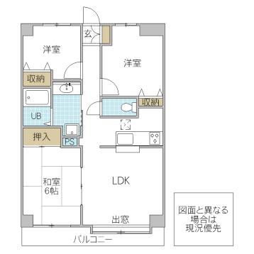 Floor plan. 3LDK, Price 5.8 million yen, Occupied area 56.36 sq m , Balcony area 8.61 sq m