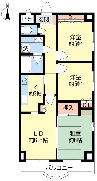Floor plan. 3LDK, Price 8.9 million yen, Footprint 62 sq m , Balcony area 8.94 sq m
