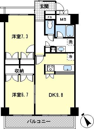 Floor plan. 2LDK, Price 7 million yen, Footprint 69.3 sq m